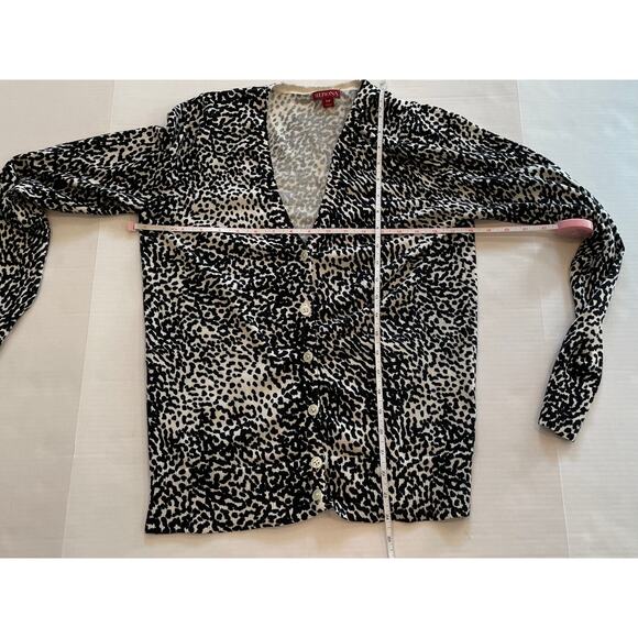 Merona Cotton Blend Black & White Animal Print V-Neck Long Sleeve Cardigan, S - Picture 8 of 10